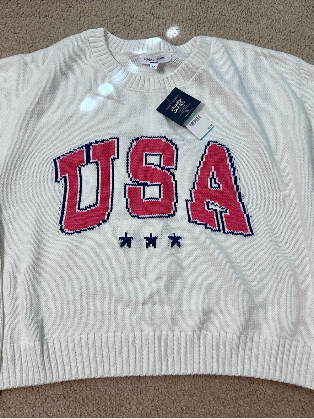 Grayson Threads White Crewneck Sweater with USA Graphic